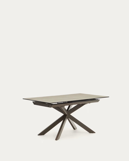 Tavolo allungabile Atminda in porcellana e gambe acciaio finitura marrone 160(210)x90 cm