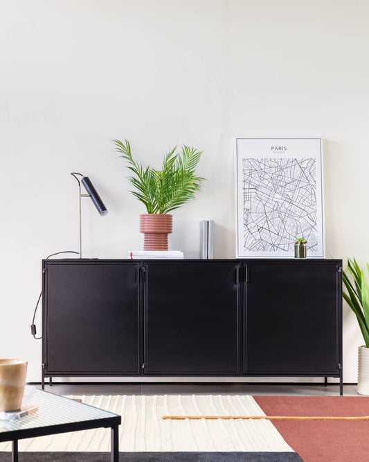 Credenza Shantay 3 ante in acciaio verniciato nero 160 x 72 cm
