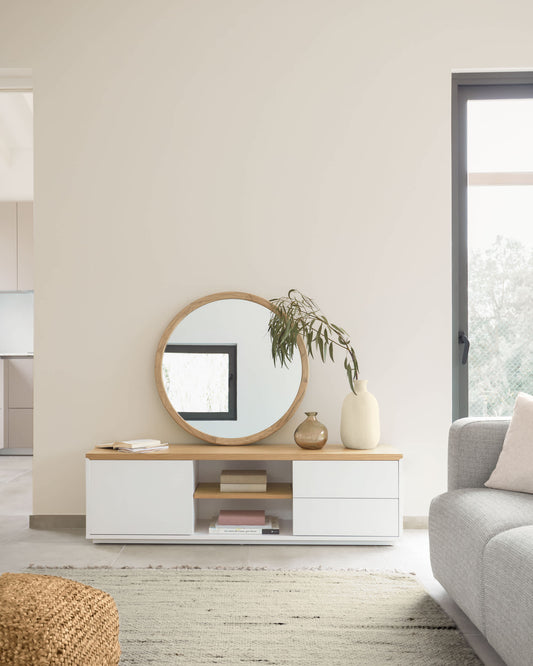 Mobile TV Abilen 1 anta 2 cassetti impiallacciato rovere laccato bianco 150x44cm