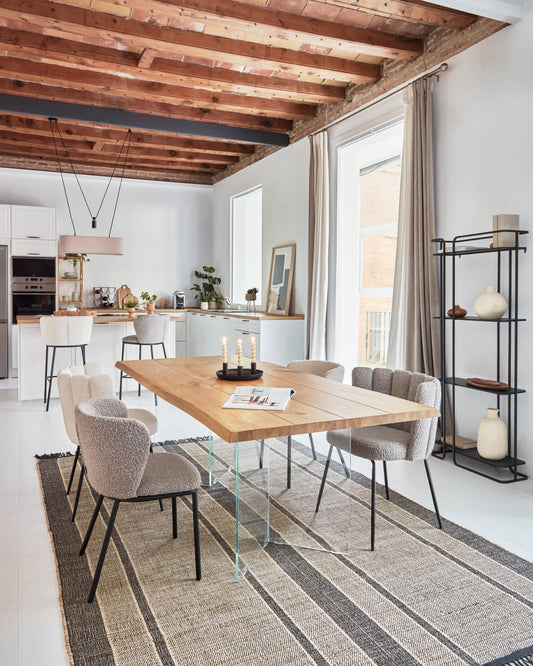 Tavolo Lotty impiallacciato rovere in finitura naturale e gambe in vetro 180 x 100 cm