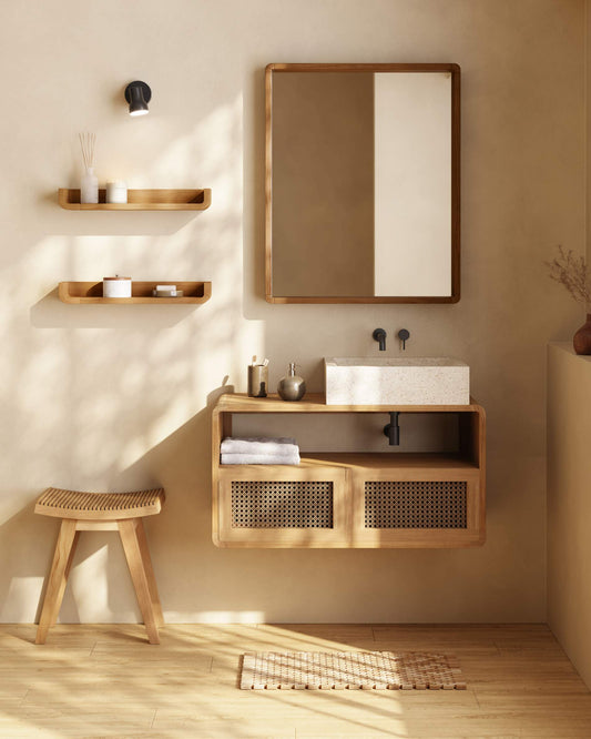 Specchio Kuveni in legno massiccio di teak 80 x 65 cm