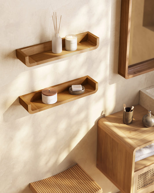 Set Shamel di 2 ripiani in legno massello di teak 50 x 12