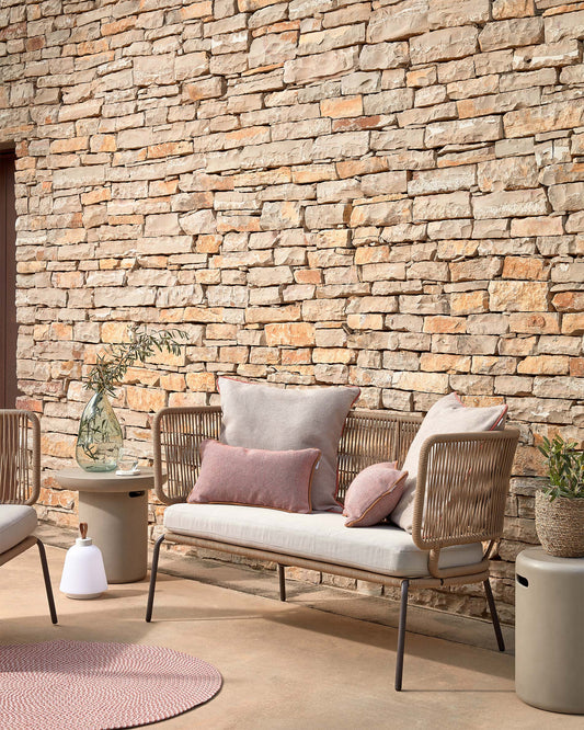 Divano Nadin 2 posti in corda beige e acciaio zincato 135 cm