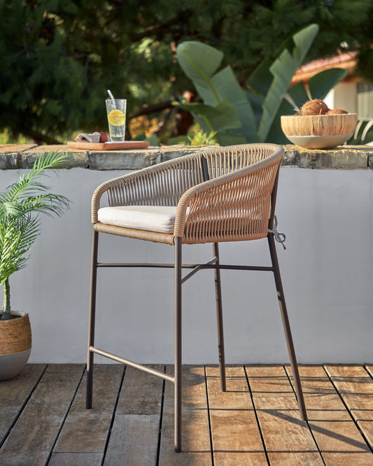 Sgabello Yanet in corda beige altezza 80 cm