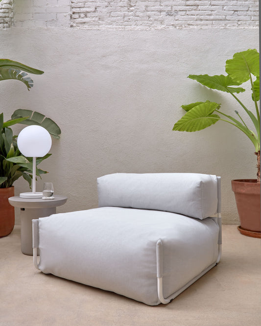 Pouf divano modulare con schienale Square grigio chiaro e alluminio bianco 101 x 101cm