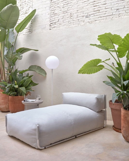 Pouf divano modulare longue schienale Square grigio chiaro e alluminio bianco 165 x 101 cm