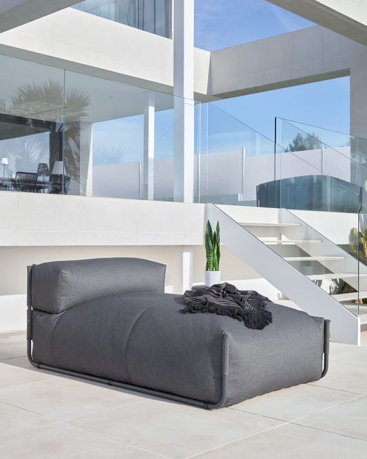 Pouf divano modulare longue schienale Square grigio scuro e alluminio nero 165 x 101 cm