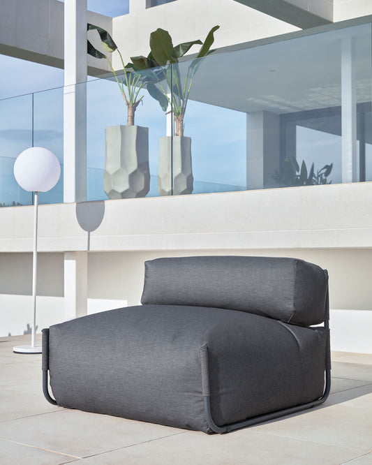 Pouf divano modulare con schienale Square grigio scuro e alluminio nero 101 x 101cm