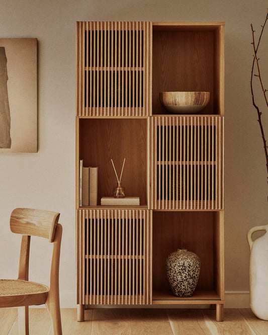Libreria Beyla in legno massello e impiallacciato rovere 84,5 x 170 cm