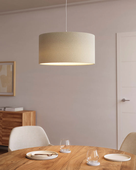 Plafoniera Nazli grande in lino con finitura beige Ø 50 cm