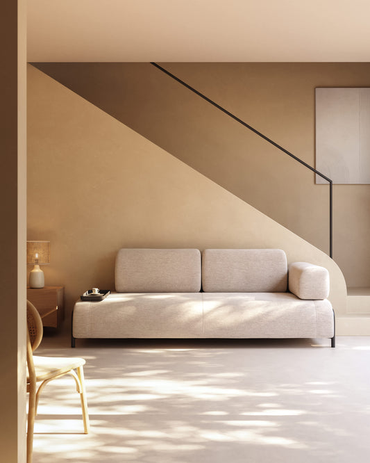 Divano Compo 3 posti beige grigio con vassoio piccolo 232 cm