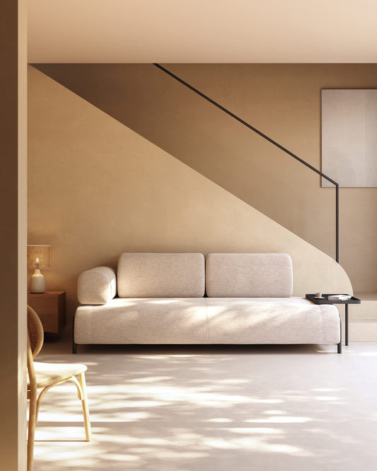 Divano Compo 3 beige grigio posti con vassoio grande 252 cm