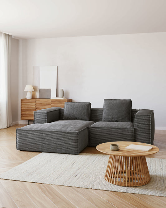 Divano Blok 2 posti in velluto a coste spesso grigio con chaise longue sinistra 240 cm FSC Mix Credit