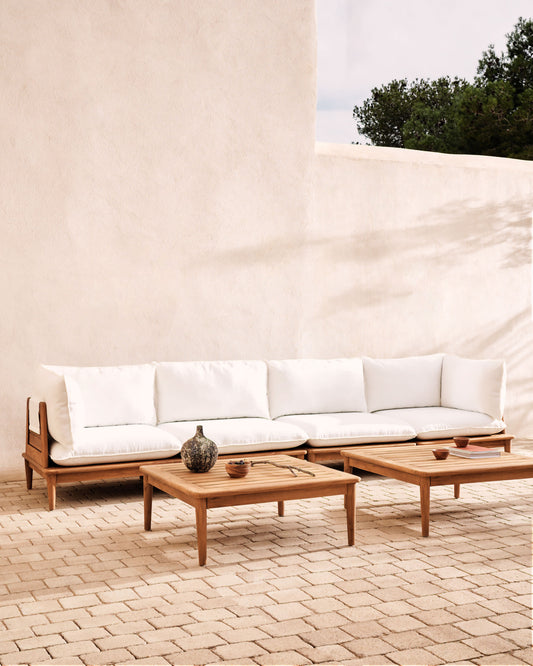 Set modulare Portitxol 2 poltrone angolari, 2 poltrone e 2 tavolini in massiccio di teak 360 cm
