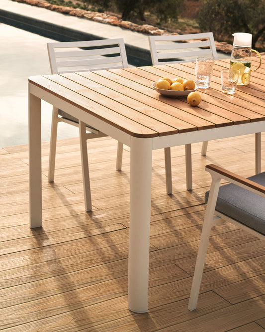 Tavolo esterno Bona legno massello di teca e alluminio finitura bianca 200 x 100 cm