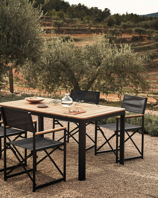 Tavolo 100% da esterno Bona legno massello di teca e alluminio finitura nera 160x90 cm