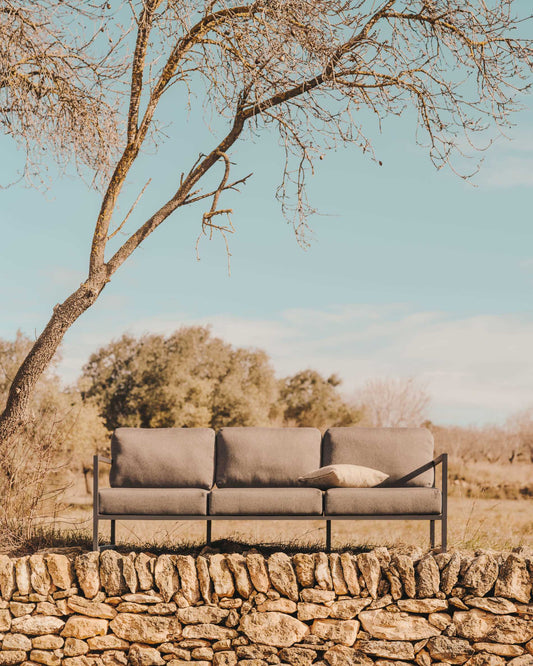 Divano da esterno Comova 3 posti grigio scuro ed alluminio nero 222 cm