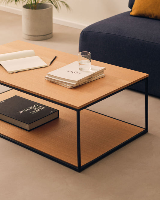 Tavolino Yoana impiallacciato rovere e struttura in metallo verniciato nero 110 x 60 cm