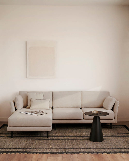 Divano 3 posti Gilma tessuto perla chaise longue destra/sinistra e piedi neri 261 cm