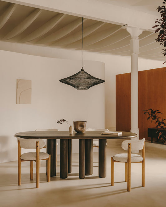 Tavolo ovale Mailen in frassino con finitura scura Ø 220 x 105 cm