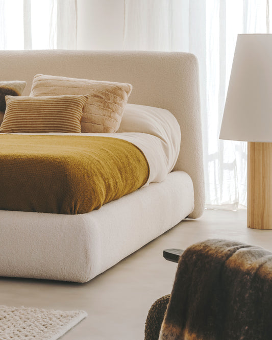 Letto sfoderabile Martina in tessuto bouclé écru per materasso da 160 x 200 cm