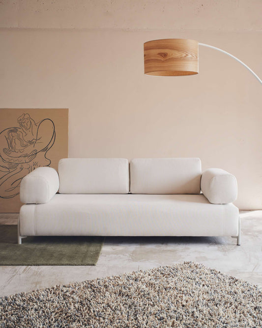 Divano Compo 3 posti in ciniglia beige e telaio metallico beige 232 cm