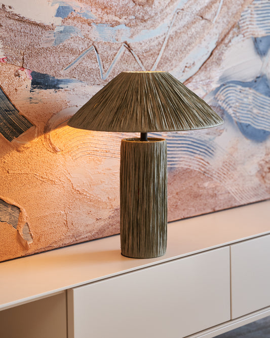 Lampada da tavolo Samse di rafia verde