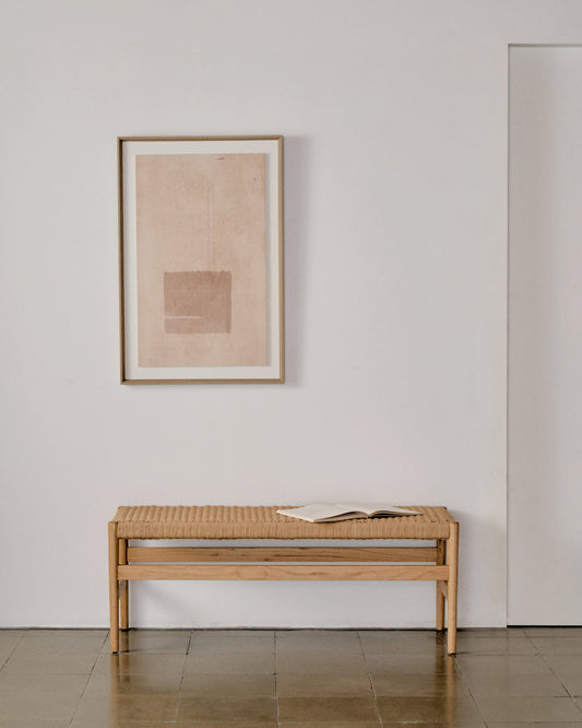Panca Zaide in legno massiccio di rovere con finitura naturale e seduta in corda 120 cm