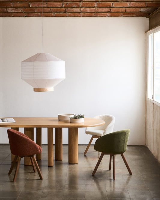 Paralume per lampada da soffitto Hila in carta bianca e impiallacciatura naturale Ø 80 cm