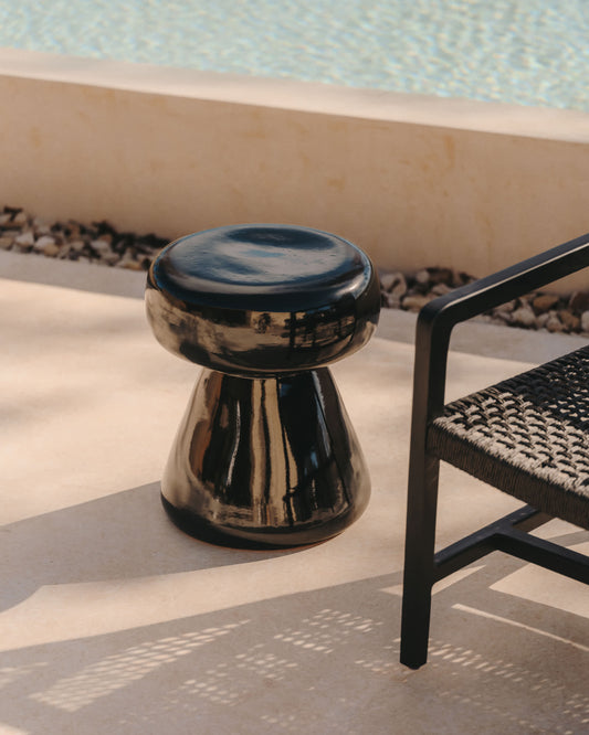Tavolino da appoggio Manya in ceramica nero Ø 38 cm