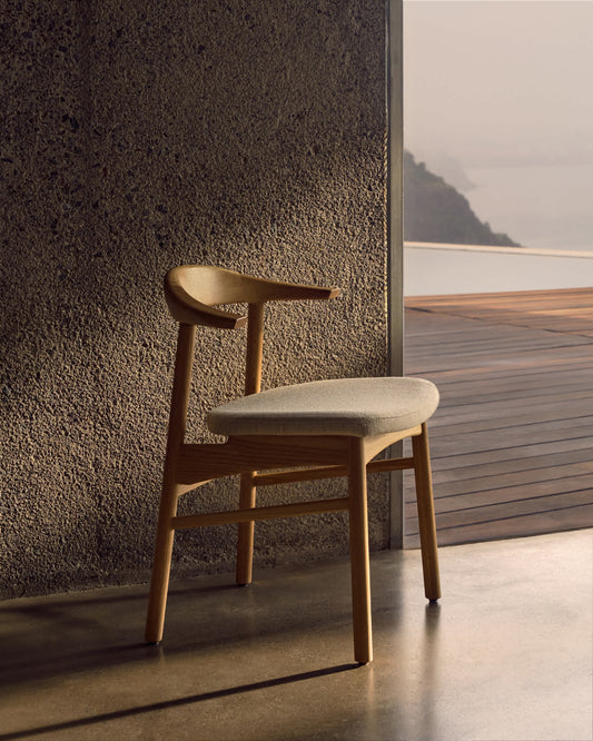 Sedia Timons sfoderabile ciniglia beige legno massiccio di rovere naturale FSC Mix Credit