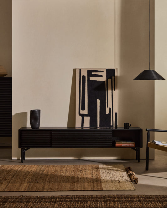 Mobile TV Lenon 2 sportelli in legno massello e impiallacciatura di rovere nero 200x55 cm