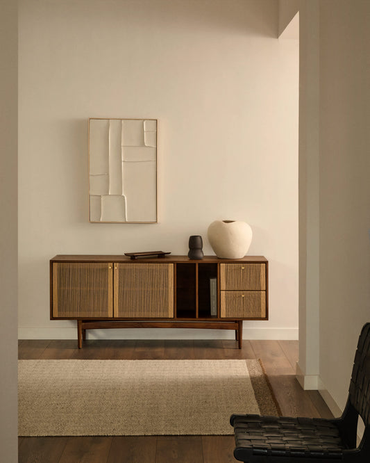 Credenza Elan 2 ante 2 cassetti impiallacciatura e legno massello noce corda 180x73cm