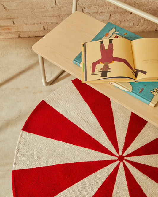 Tappeto Wirla 100% cotone beige e rosso Ø 100 cm
