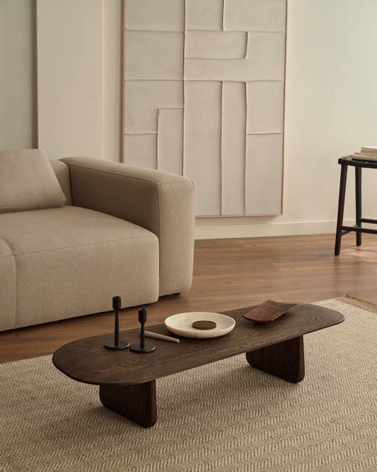 Tavolino salotto Pirita di legno massello di rovere con finitura scura 146 x 56,5 cm