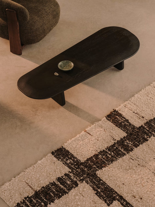 Tavolino salotto Pirita di legno massello di rovere con finitura nero 146 x 56,5 cm