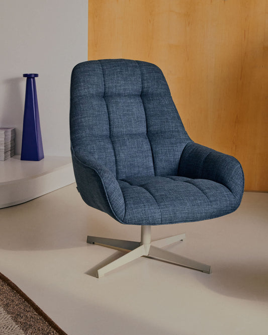 Poltrona girevole Jaspe blu e metallo con finitura grigio