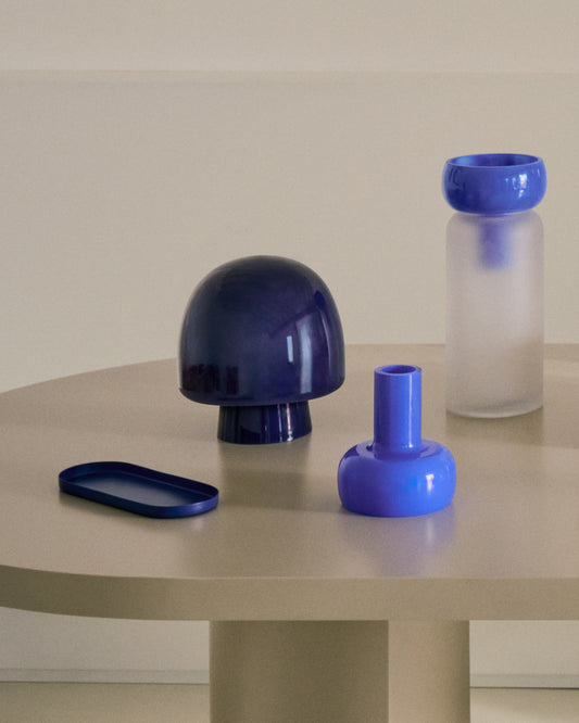Lampada da tavolo Reig di vetro blu