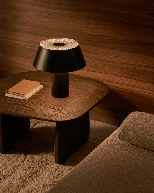 Lampada da tavolo Ancare in metallo nero e corda beige