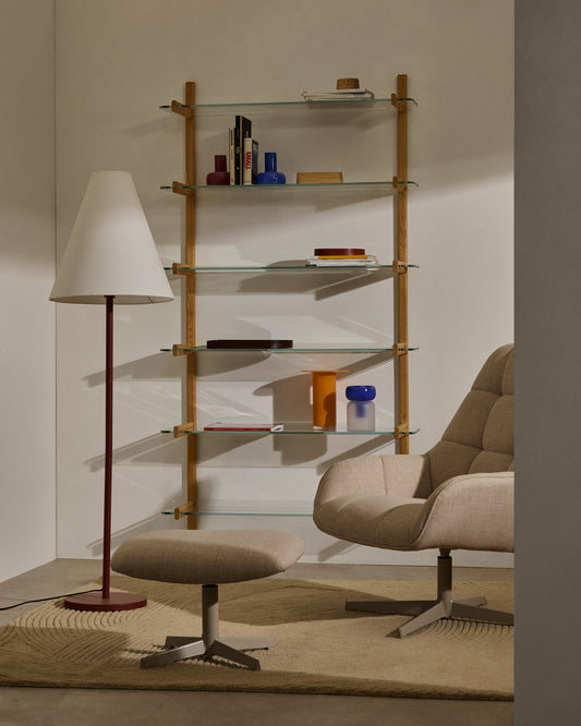 Sitra scaffalatura modulare 6 ripiani in vetro e rovere massiccio 90 cm