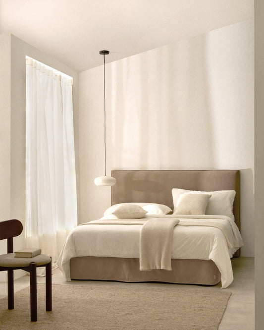 Letto sfoderabile Jaira in lino e cotone taupe per materasso da 180 x 200 cm