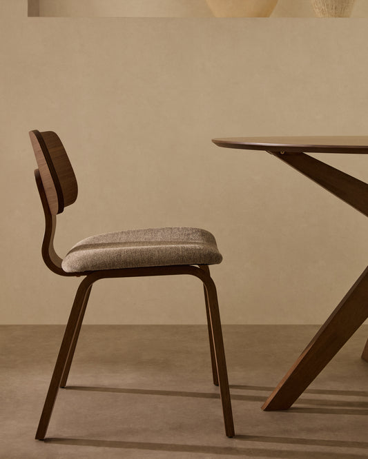 Sedia Gena in chenille beige struttura in impiallacciatura di noce