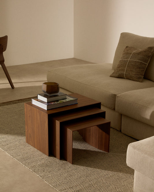 Set Litto con 3 tavolini a nido impiallacciatura in noce 60 x 40 / 51 x 36 / 42 x 31 cm