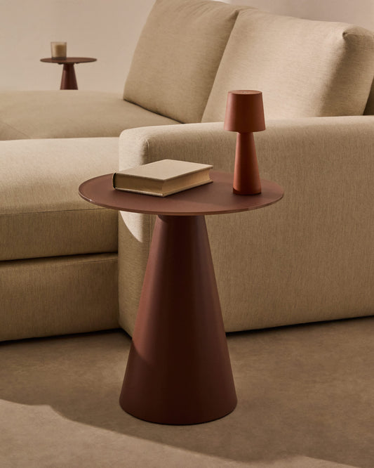 Tavolino d’appoggio Wilshire in vetro temperato smerigliato e acciaio verniciato terracotta satinato Ø50cm