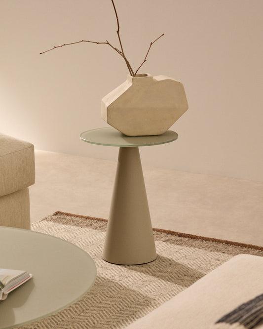 Tavolino d’appoggio Wilshire in vetro temperato smerigliato e acciaio verniciato grigio opaco Ø35cm
