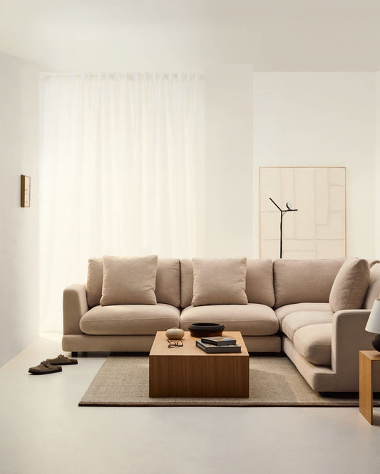Divano ad angolo Gala 6 posti in ciniglia beige 300 x 300 cm