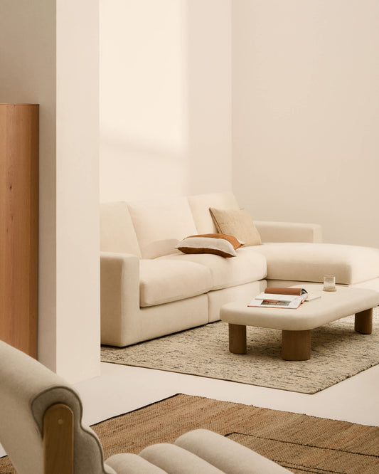 Divano modulare Alea 4 posti sfoderabile in ciniglia chaise longue destra écru 310 cm