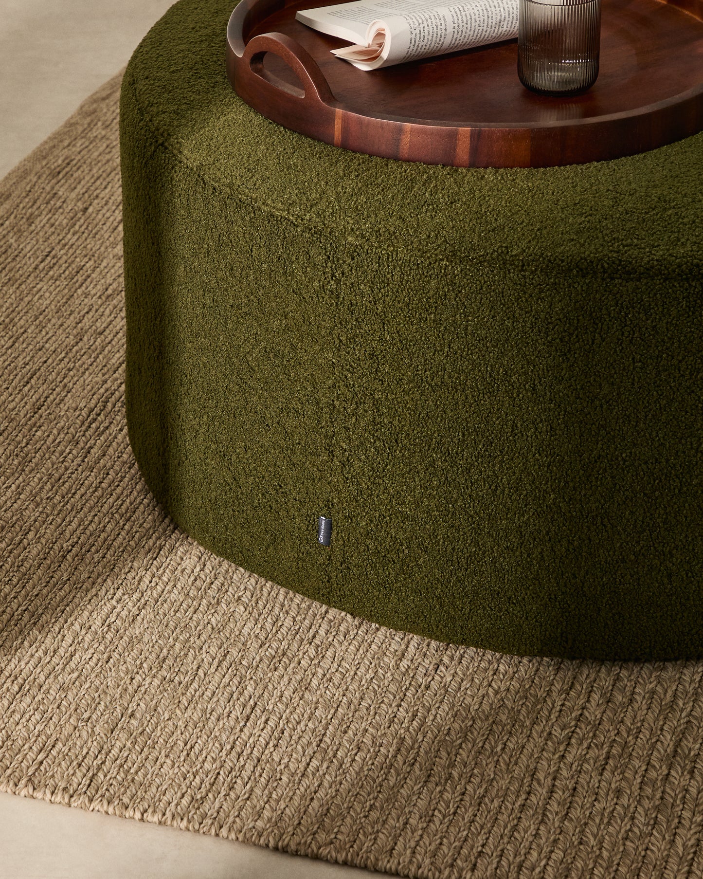 Pouf sfoderabile Kaeli in tessuto bouclé verde Ø 90 cm