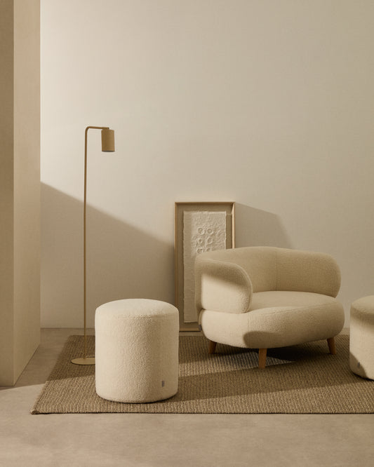Pouf sfoderabile Kaeli in tessuto bouclé écru Ø 43 cm