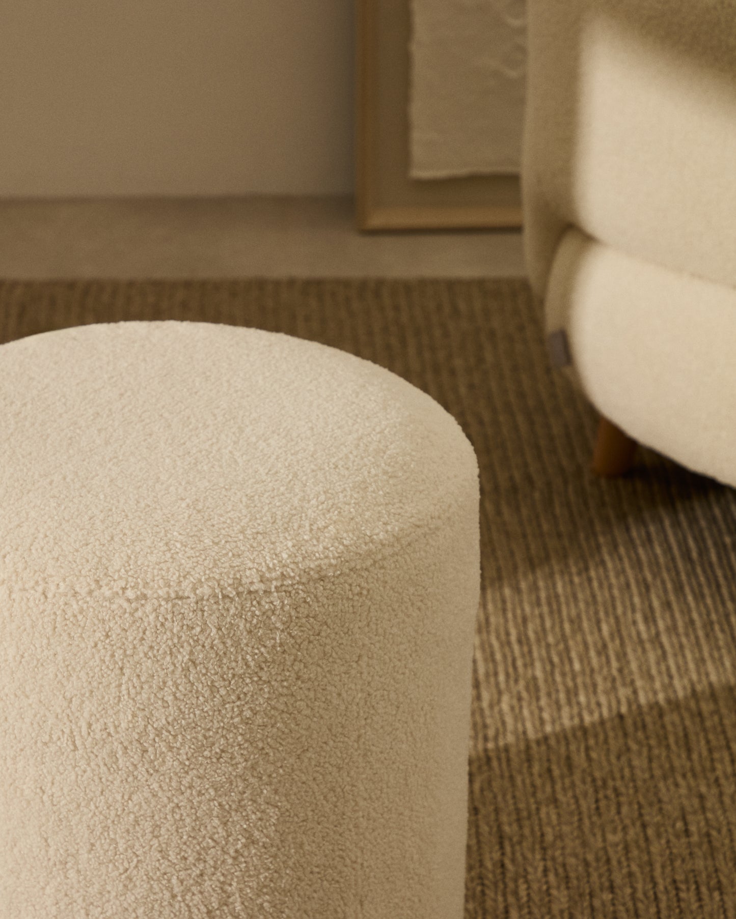 Pouf sfoderabile Kaeli in tessuto bouclé écru Ø 43 cm